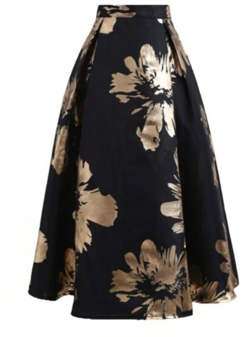 Chicwish High-Waist golden jacquard Black & Gold Floral Skirt size 12